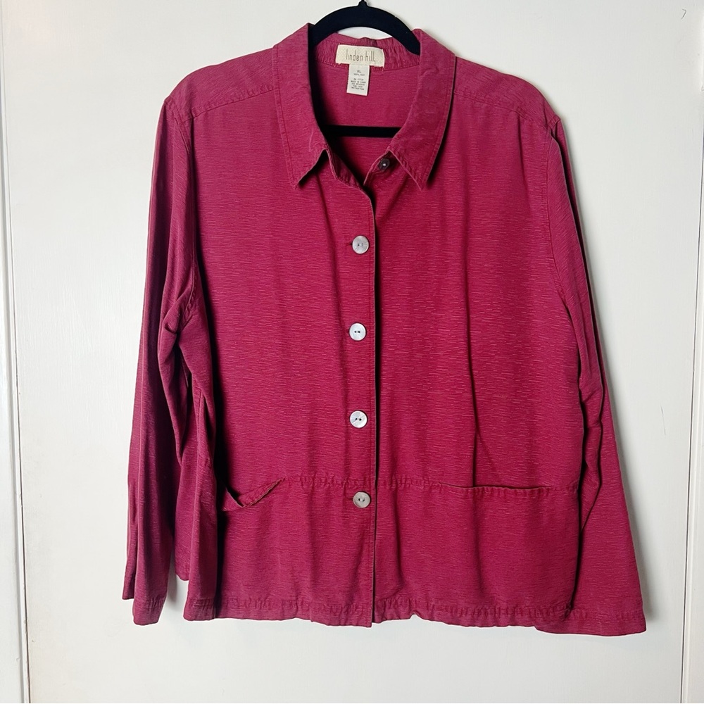 Linden Hill - Vintage Women’s 100% Silk Button Down Chore Jacket Red 90s Sz. XL